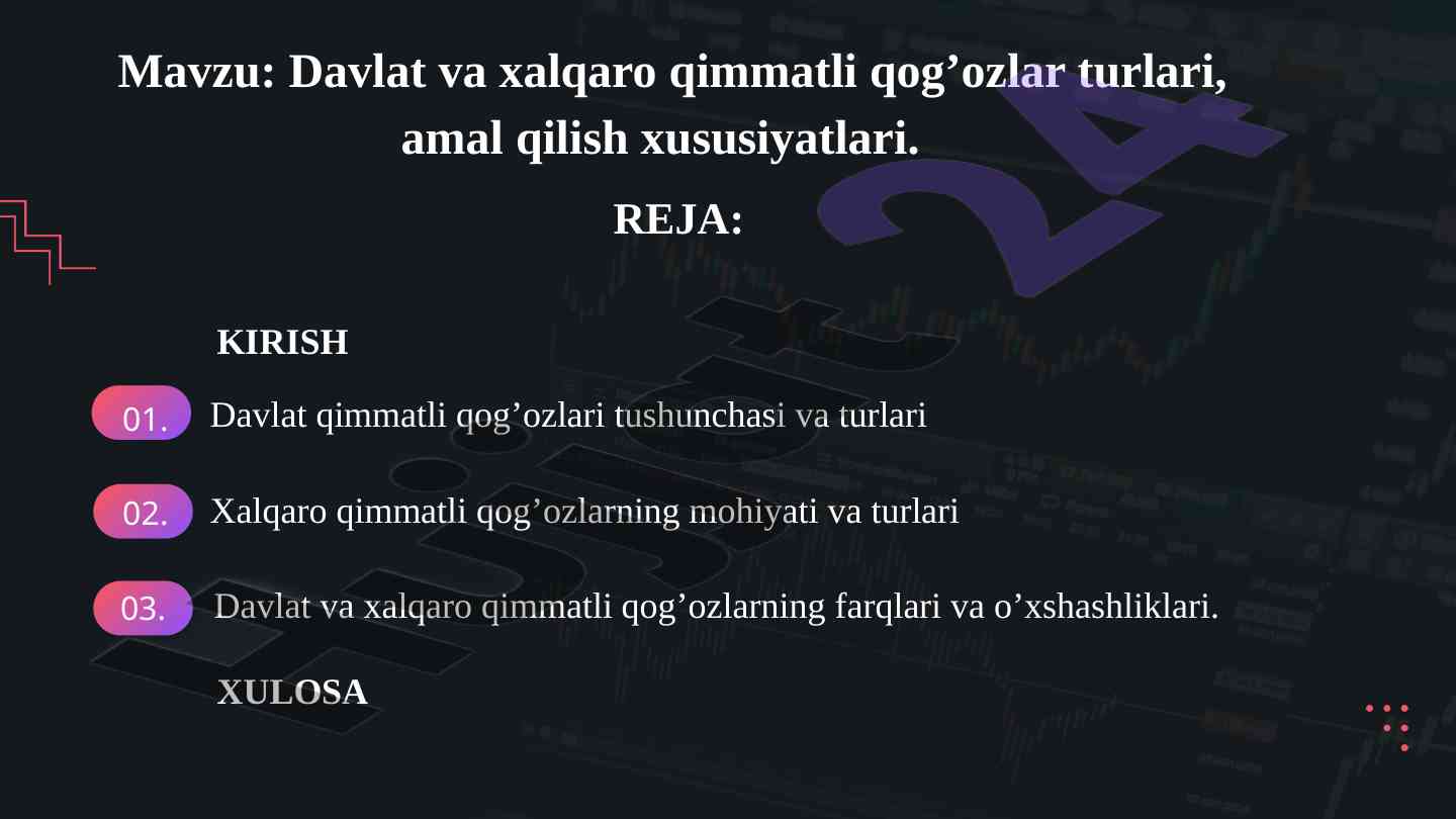Davlat va xalqaro qimmatli qog'ozlar turlari