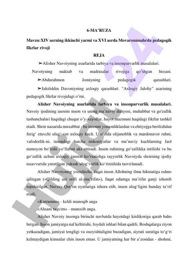 Xiv asr va xvi asrda movarounnahrda pedagogik fikrlar