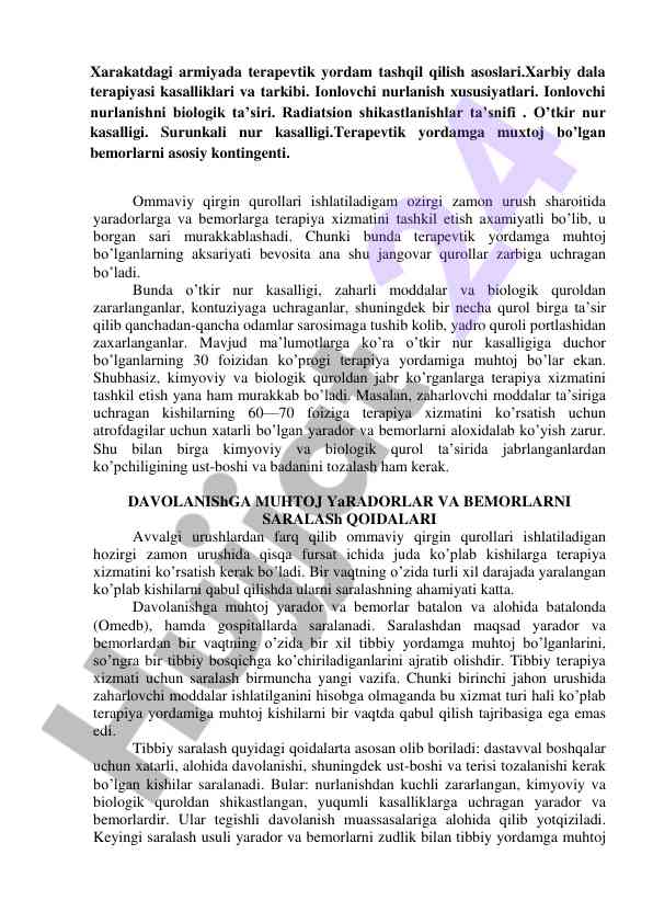 Xarakatdagi armiyada terapevtik yordam asoslari