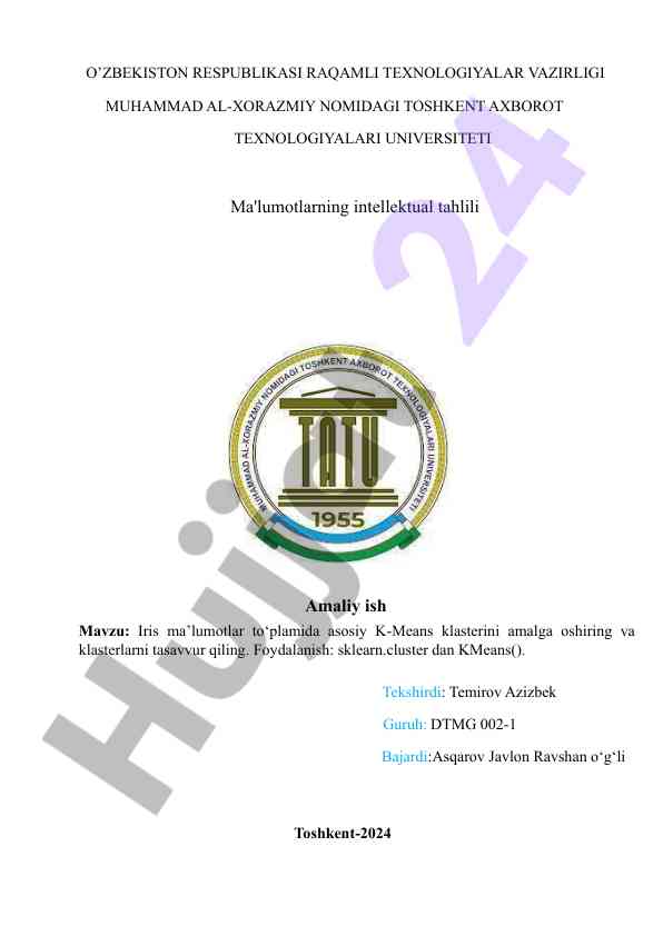 Iris ma'lumotlar to'plamida k-means klasterlash