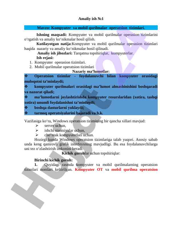Kompyuter va mobil qurilmalar operatsion tizimlari