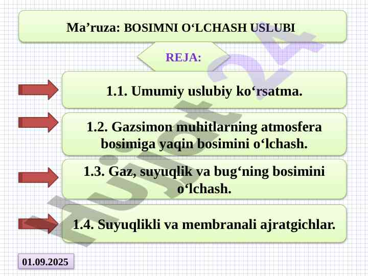 Bosimni o'lchash uslubi va metrologik asoslar