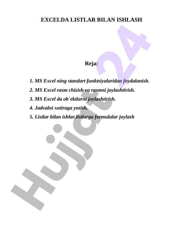 Excelda listlar bilan ishlash boyicha qoʻllanma