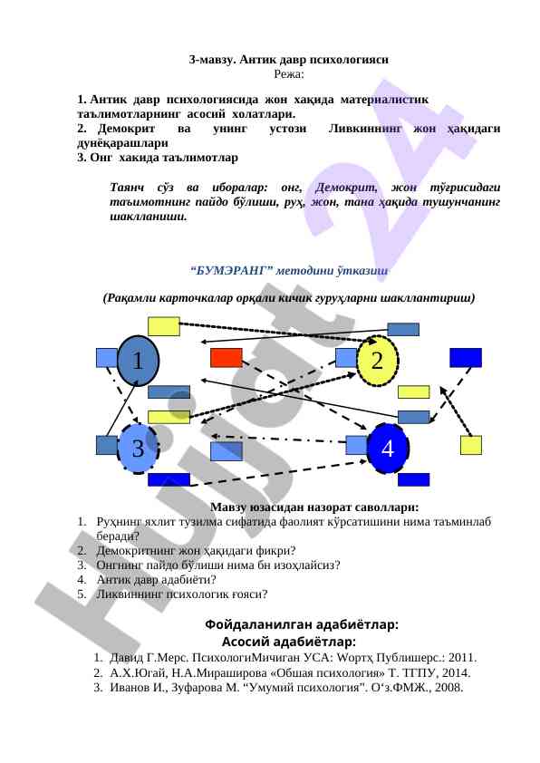 Антик давр психологияси тўғрисида маълумотлар