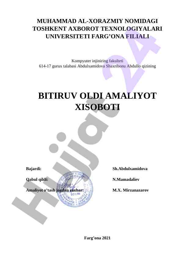 Perfectum mobiledagi malakaviy amaliyot hisoboti