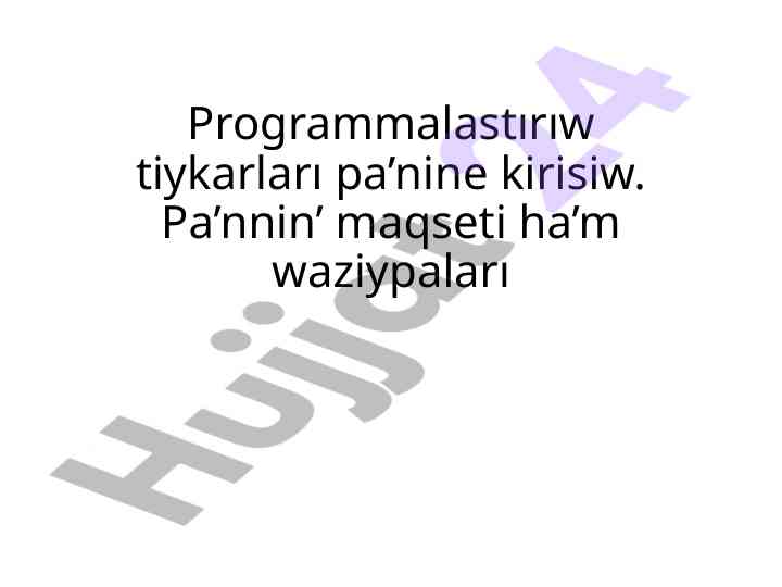 Programmalastiriw tiykarları ma’nisi va wazıypaları