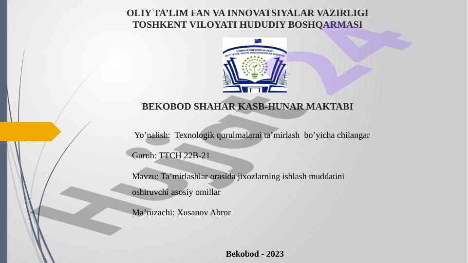 Tamirlashlar orasida jixozlarning ishlash muddati