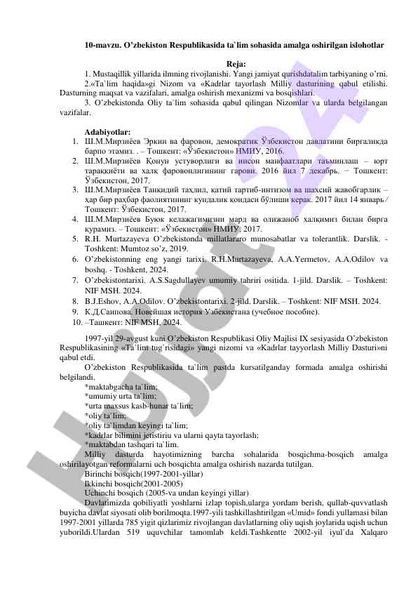 O’zbekiston ta`lim sohasidagi islohotlar tahlili