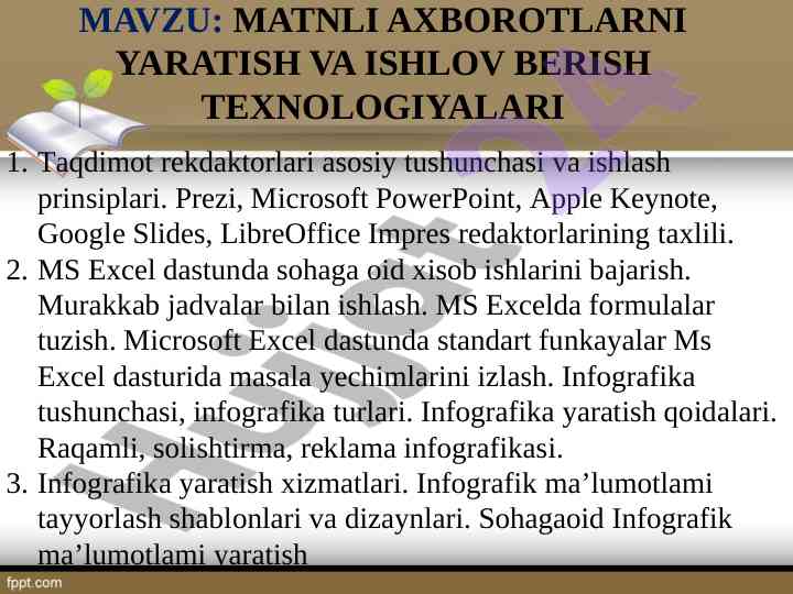 Matnli axborotlarni yaratish texnologiyalari