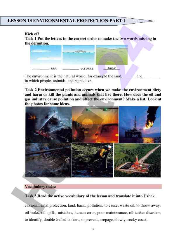 Environmental protection vocabulary and activities