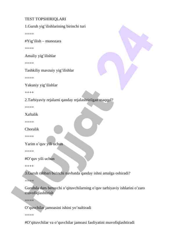 Guruh yig'ilishlari va tarbiyaviy rejalar