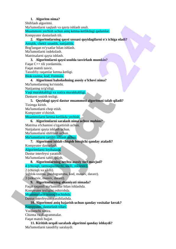 ALGORITM VA SHIFRLASH ALGORITMLARI