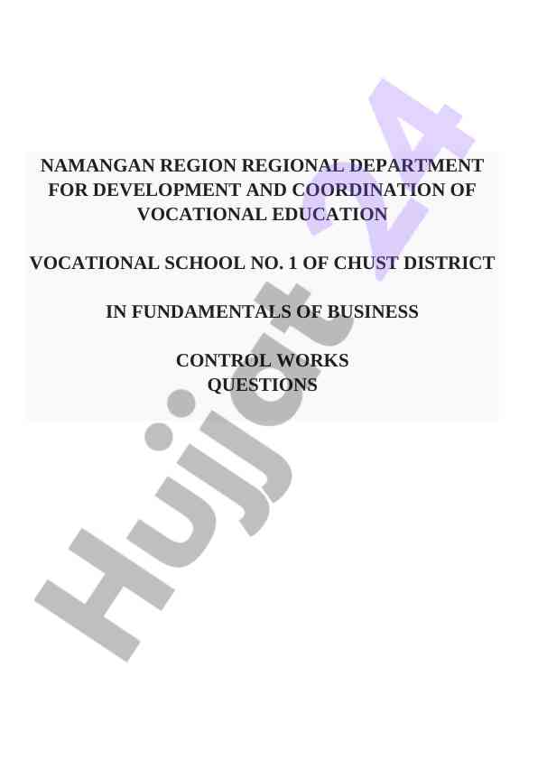 Fundamentals of business control works questions