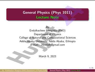 General physics kinematics lecture notes overview