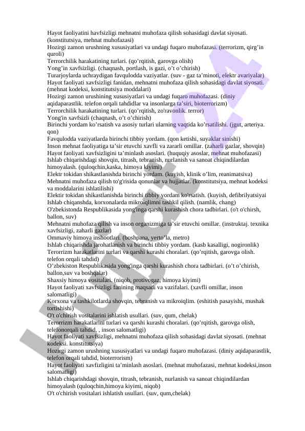Hayot faoliyatini havfsizligi sohasidagi davlat siyosati