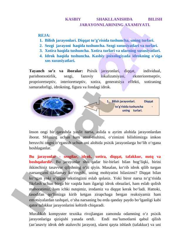 Kasbiy shakllanishda bilish jarayonlari