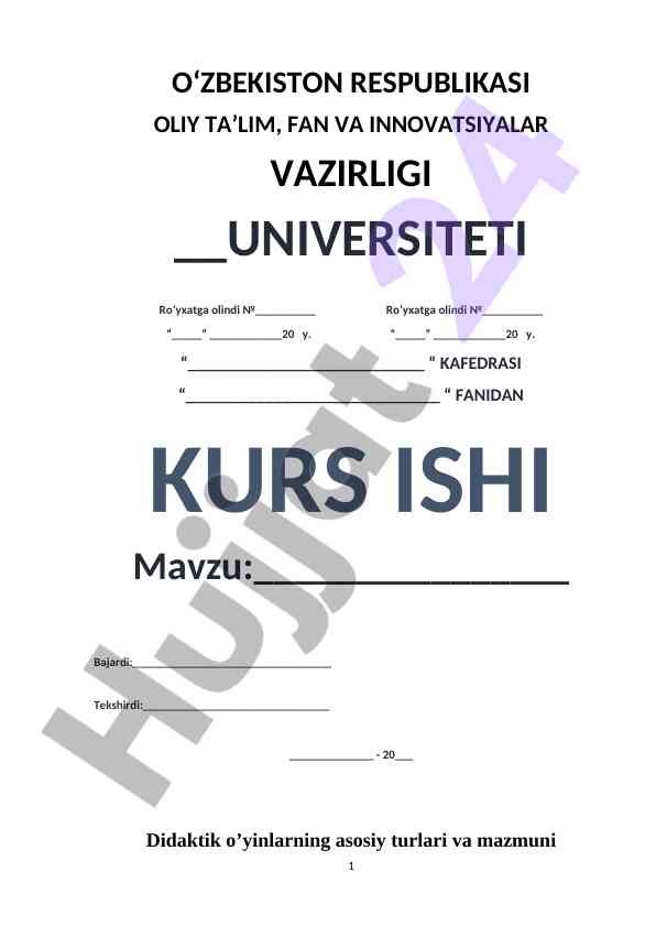 Didaktik O'yinlarning Asosiy Turlari