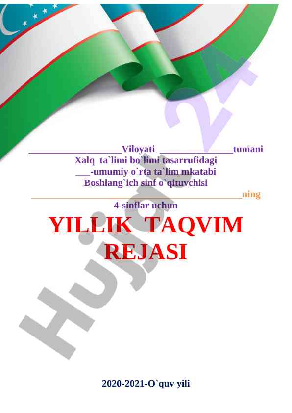 Yillik taqlim rejasi 2020-2021 o‘quv yili