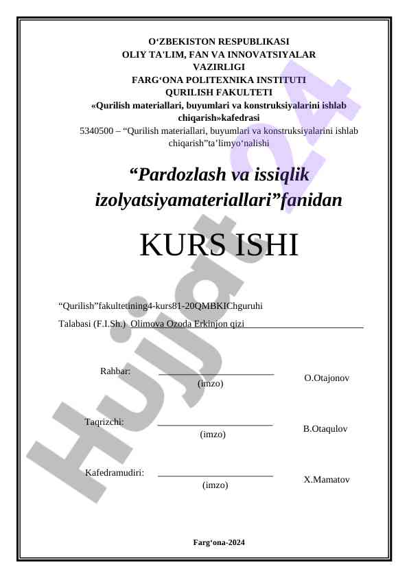 Qurilish materiallari va isiqlik izolyatsiyasi