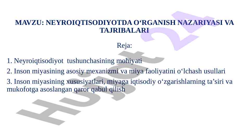 Neyroiqtisodiyotda o‘rganish nazariyasi va tajribalari