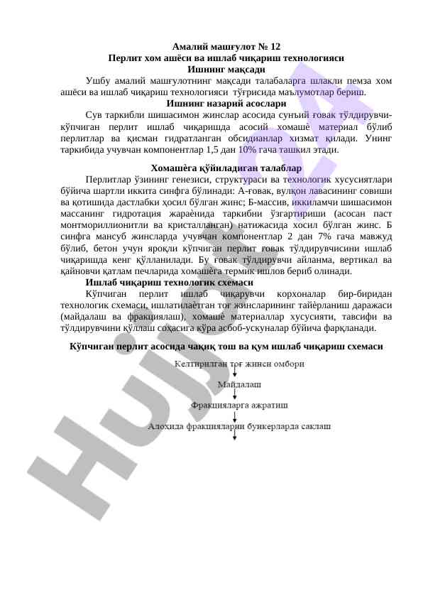 Перлит хом ашёси ва ишлаб чиқариш технологияси