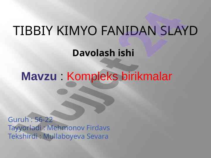 Kompleks birikmalar mavzusidagi taqdimot