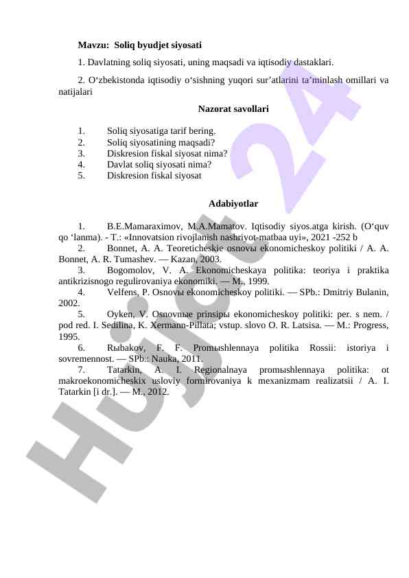 Soliq byudjet siyosati va iqtisodiy o‘sish