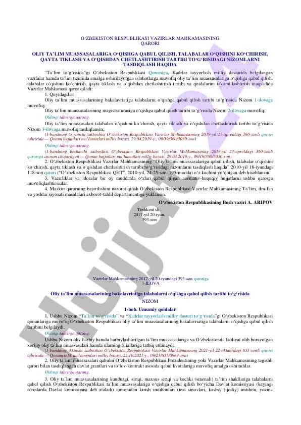 Oliy ta’limga qabul tartibi haqida nizom