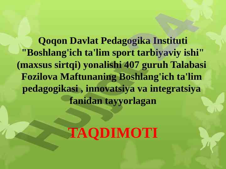 Pedagogika tarixi fan sifatida taqdimoti