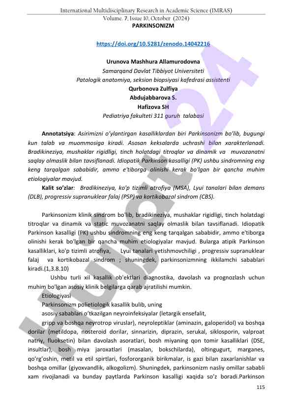 Parkinsonizm: muhim kasallik va e'tibor qilinishi kerak