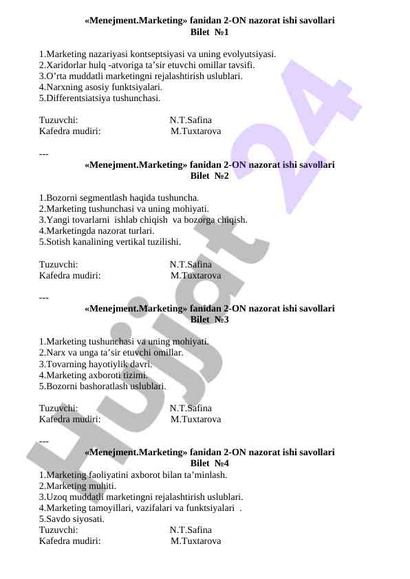 Management marketing 2nd control work questions
