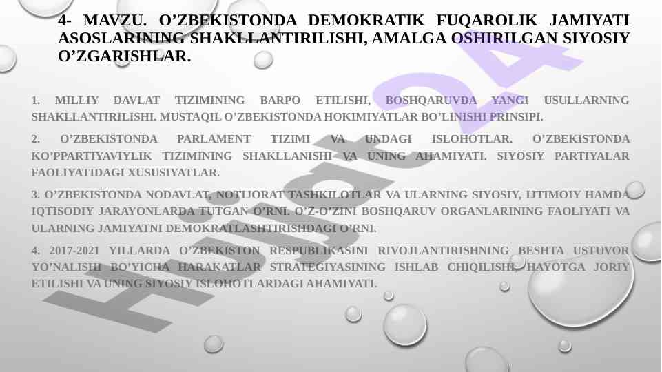 O'zbekistonda demokratik fuqarolik jamiyati asoslari