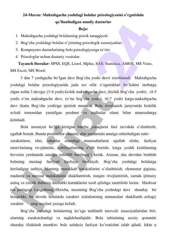 Maktabgacha yoshdagi bolalar psixologiyasi dasturlari