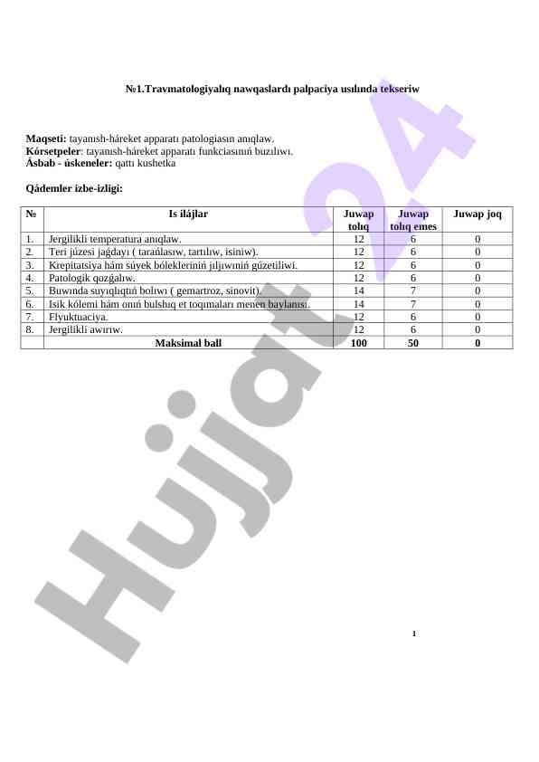 Ortopedik tekseriw usulları tayanısh-háreket apparati