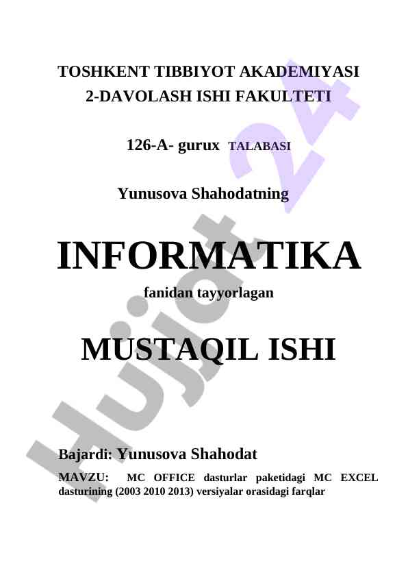 Farqlar mc excel dasturining versiyalarida