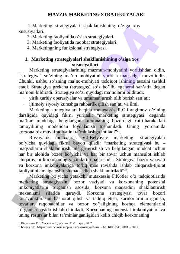 Marketing strategiyalari shakllanishining xususiyatlari