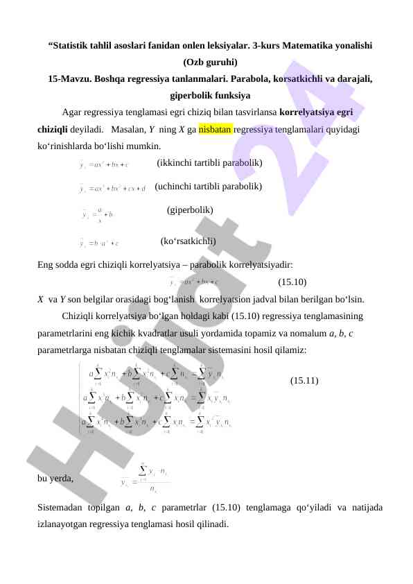 Boshqa regressiya tanlanmalari haqida leksiya