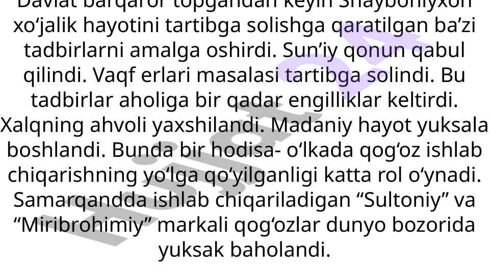 Shayboniyxon davrida tibbiyot rivojlanishi va madaniyat
