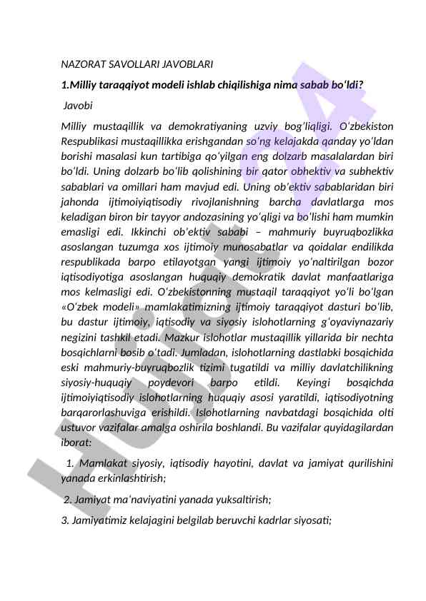Milliy tarraqqiyot modeli va uning sabablari