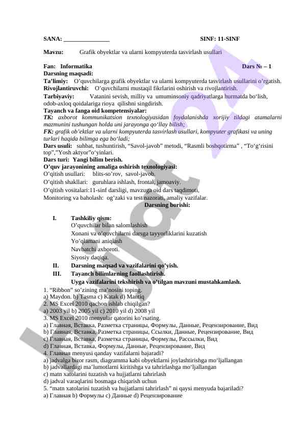 Grafik obyektlar va ularni kompyuterda tasvirlash