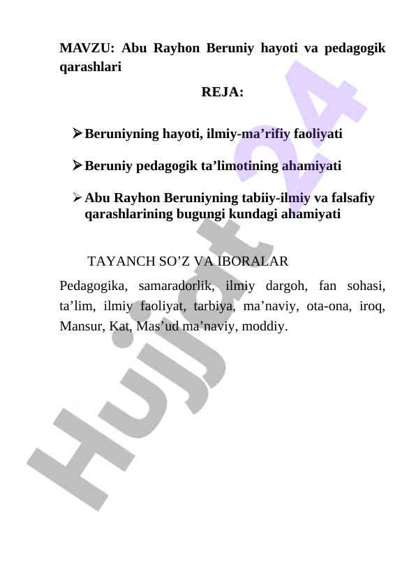 Abu rayhon beruniy hayoti va pedagogik qarashlari