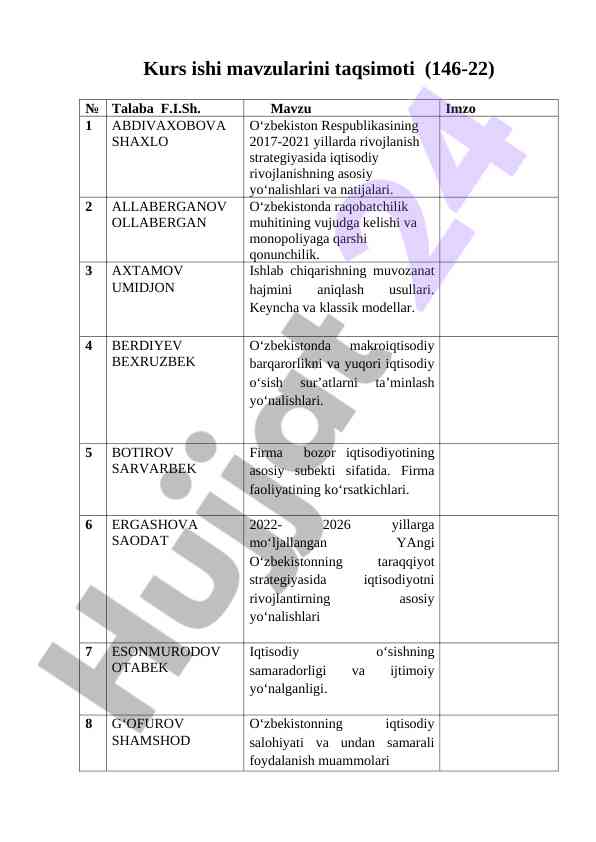 O‘zbekiston iqtisodiyotining rivojlanish mavzulari