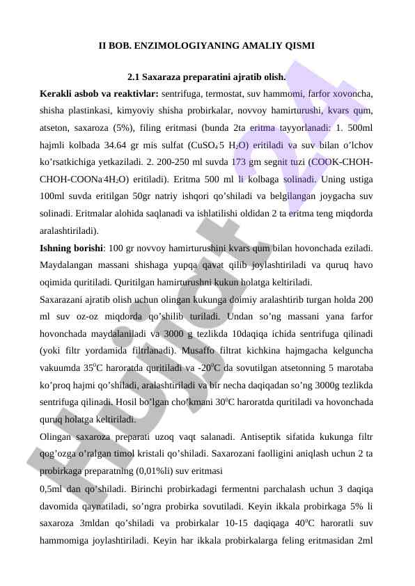 Saxaraza preparatini ajratib olish amallari