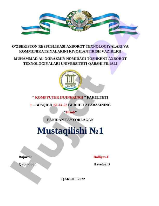 Hisob fanidan tayyorlangan mustaqil ish №1