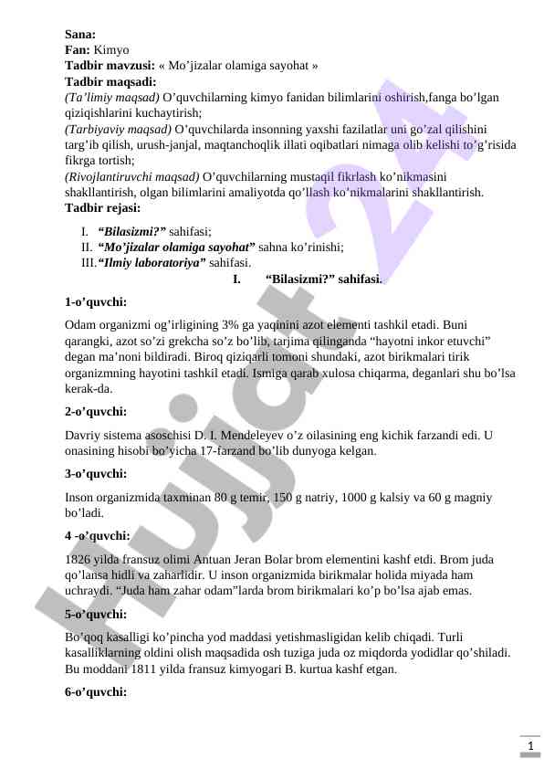 Mo’jizalar olamiga sayohat kimyo tadbiri