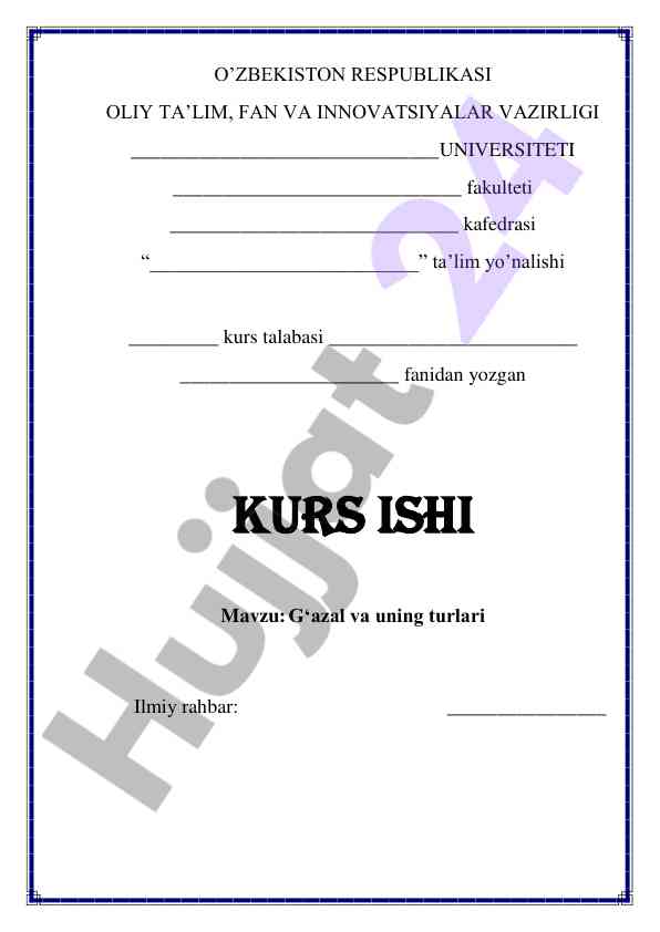 G'azal va uning turlari haqida kurs ish