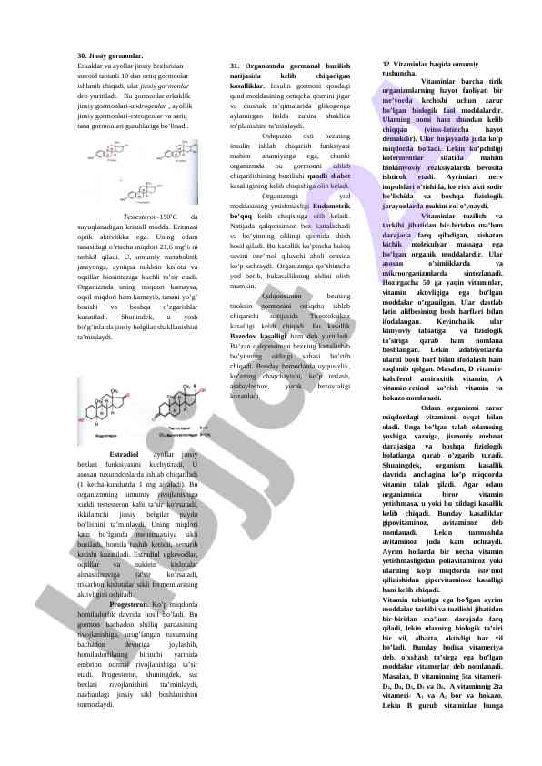 Jinsiy gormonlar va ularning tananing rivojiga ta'siri