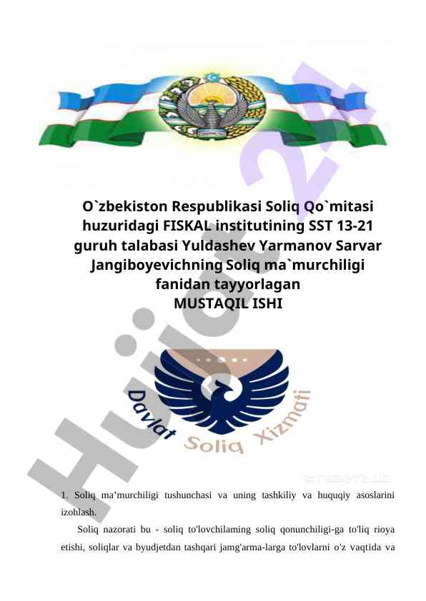 Soliq ma'murchiligi tushunchasi va ushbu asoslar