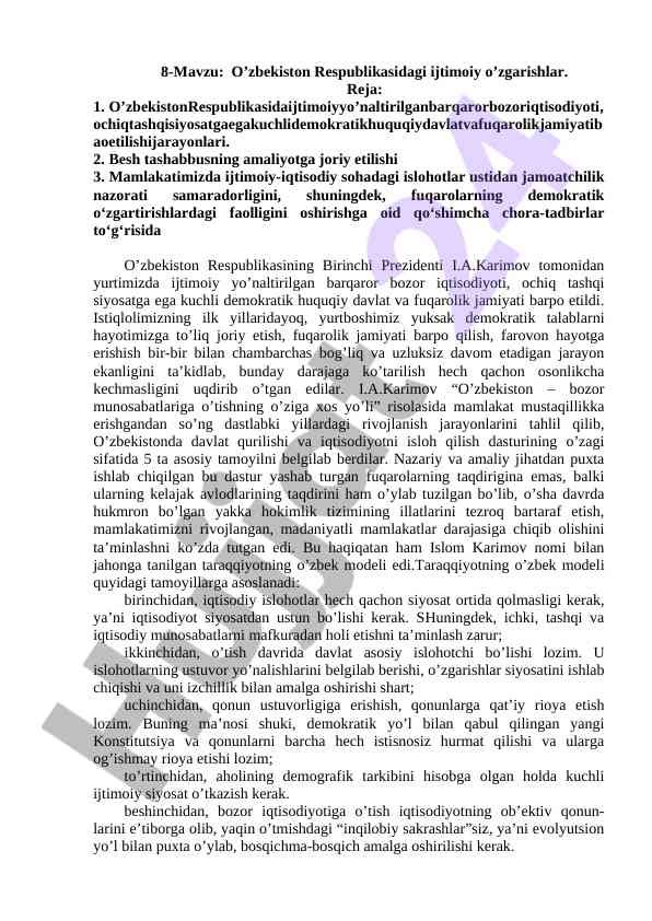 Ijtimoiy o'zgarishlar o'zbekiston respublikasida
