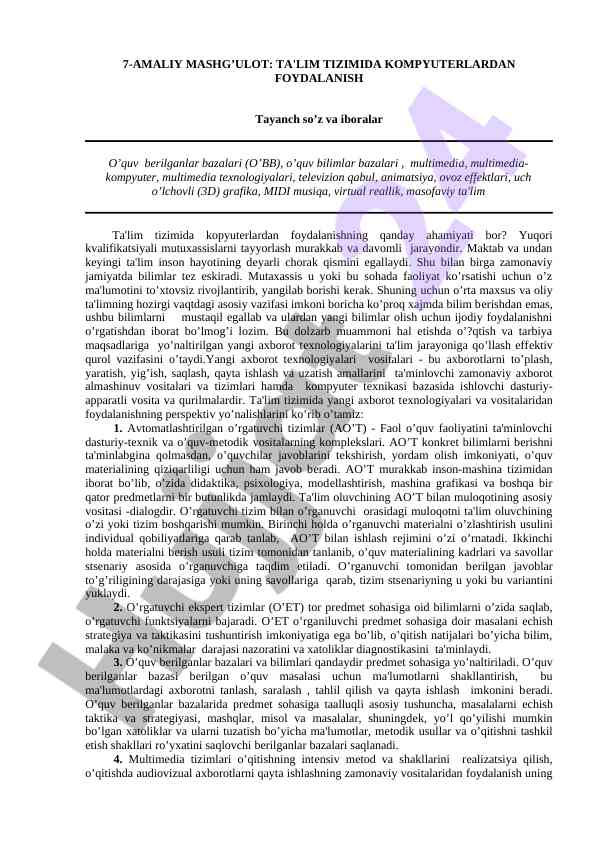 Ta'lim tizimida kompyuterlardan foydalanish muhimligi
